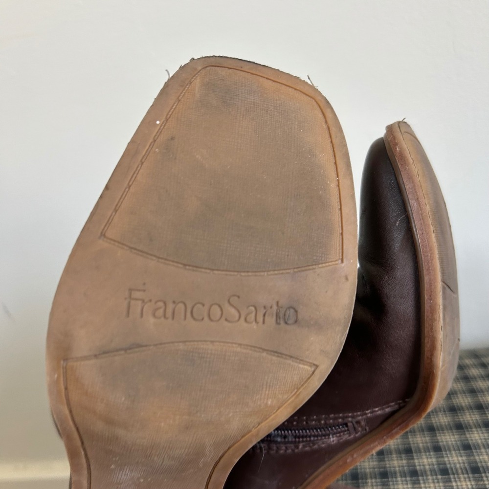 GUC Franco Sarto Leather‎ Ankle Boots Size 8.5 Brown Square Toe Block Heel - Picture 5 of 6